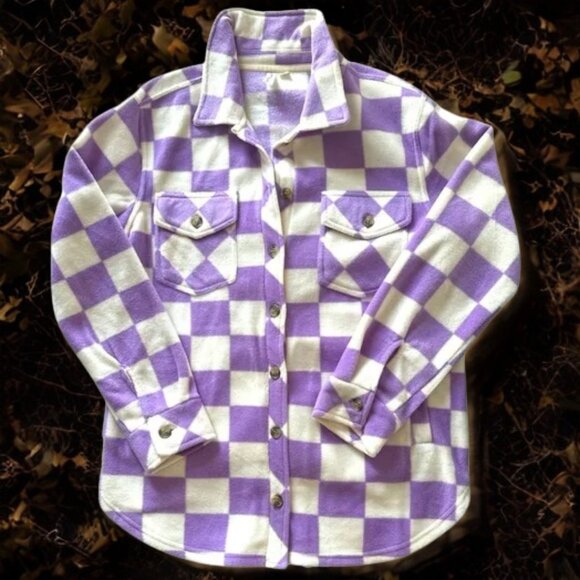 Checkered Lavender & Cream Women’s Jacket – Size Medium | Young Hearts Run Free - Picture 1 of 3
